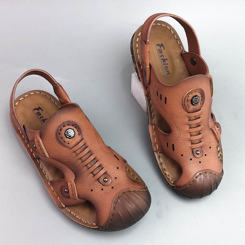 Premium Men’s Leather Closed-Toe Sandals – Breathable Casual Summer Comfort Shoes