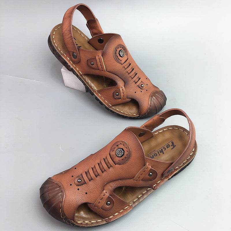Premium Men’s Leather Closed-Toe Sandals – Breathable Casual Summer Comfort Shoes