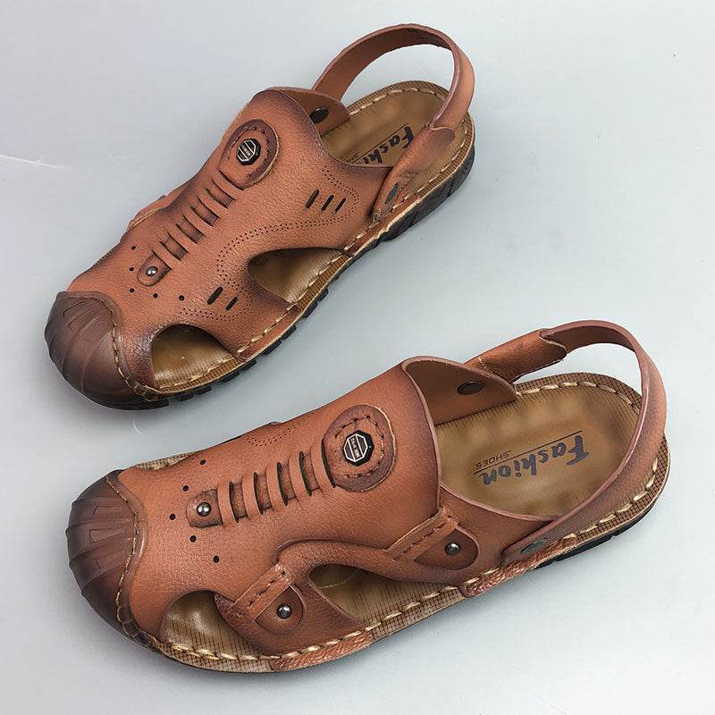 Premium Men’s Leather Closed-Toe Sandals – Breathable Casual Summer Comfort Shoes