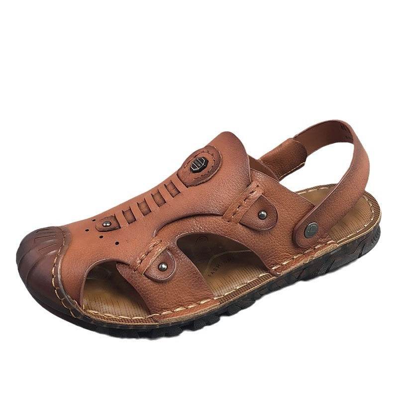 Premium Men’s Leather Closed-Toe Sandals – Breathable Casual Summer Comfort Shoes