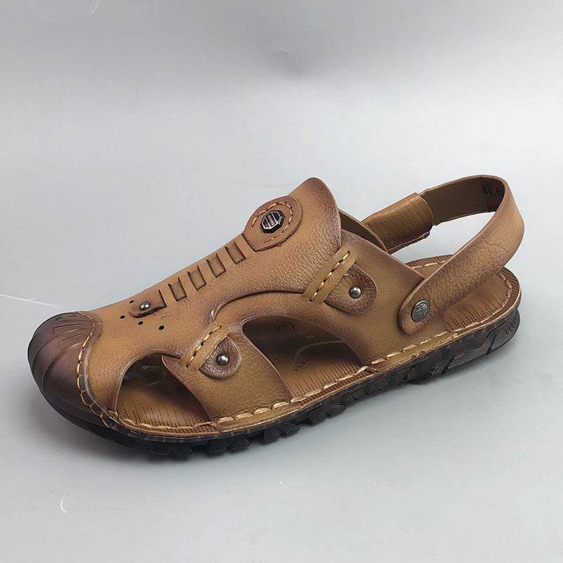 Premium Men’s Leather Closed-Toe Sandals – Breathable Casual Summer Comfort Shoes