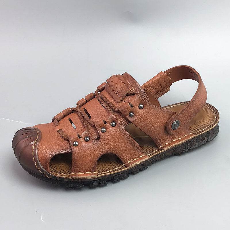 Premium Men’s Leather Closed-Toe Sandals – Breathable Casual Summer Comfort Shoes