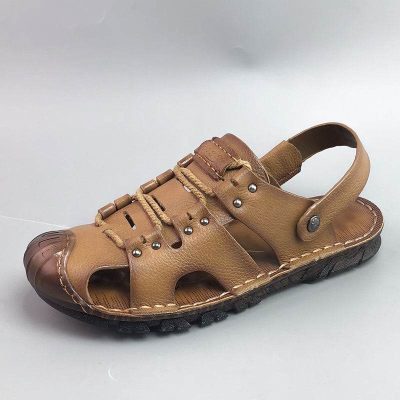 Premium Men’s Leather Closed-Toe Sandals – Breathable Casual Summer Comfort Shoes