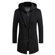 Men's Casual Woolen Coat Mid-length Detachable Hat Jacket
