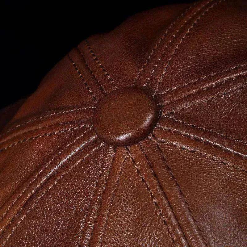 Men's Dome Top Layer Cowhide Octagonal Hat