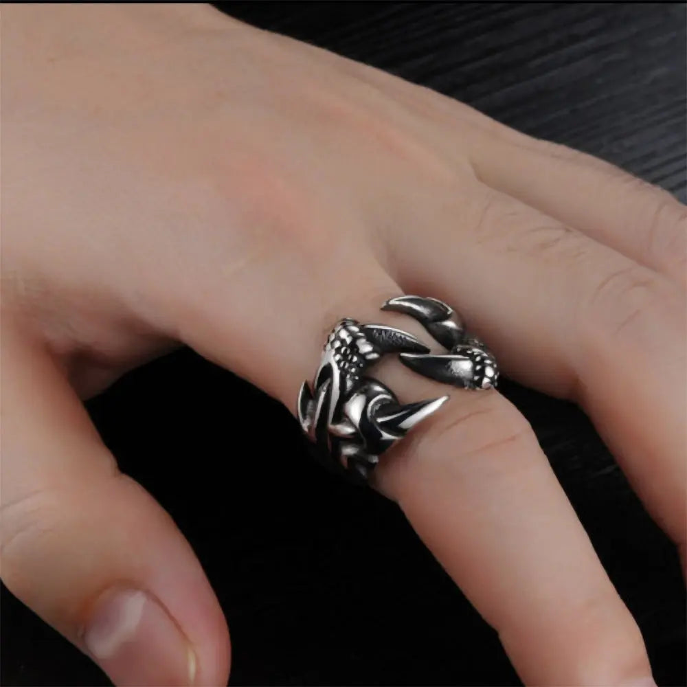 Men's Domineering Open Dragon Claw Ring Punk Chrome - Titanium Steel Dragon Claw Heart Party