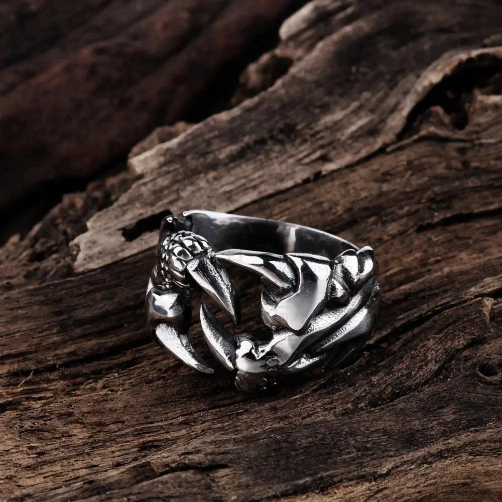 Men's Domineering Open Dragon Claw Ring Punk Chrome - Titanium Steel Dragon Claw Heart Party