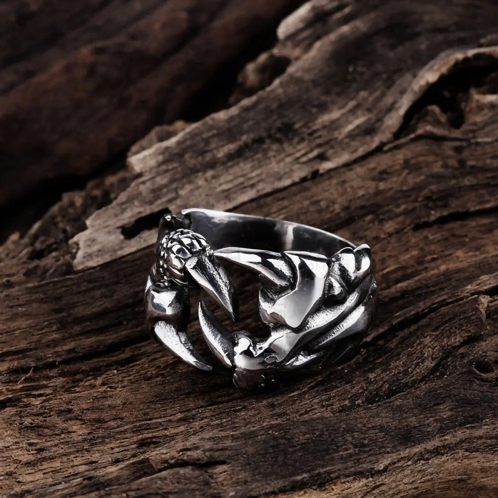 Men's Domineering Open Dragon Claw Ring Punk Chrome - Titanium Steel Dragon Claw Heart Party