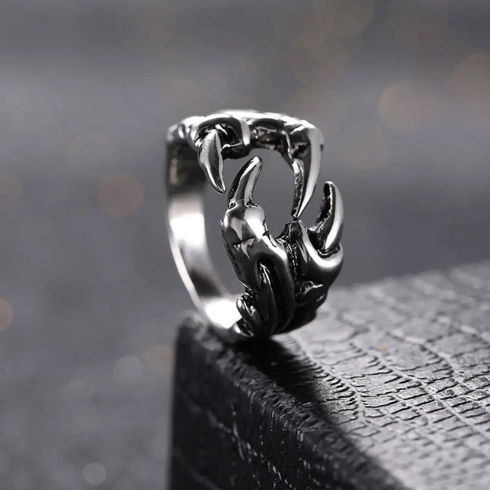 Men's Domineering Open Dragon Claw Ring Punk Chrome - Titanium Steel Dragon Claw Heart Party
