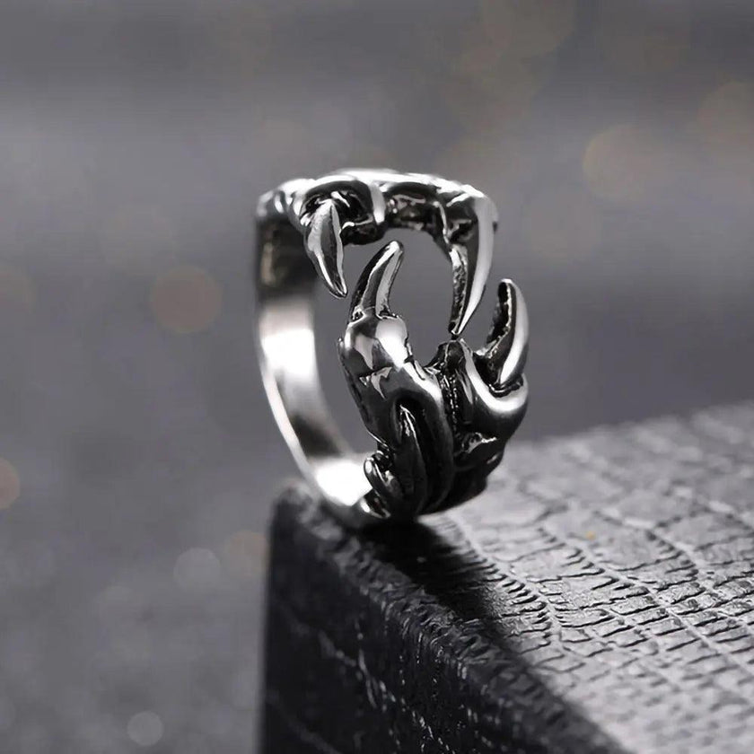Men's Domineering Open Dragon Claw Ring Punk Chrome - Titanium Steel Dragon Claw Heart Party