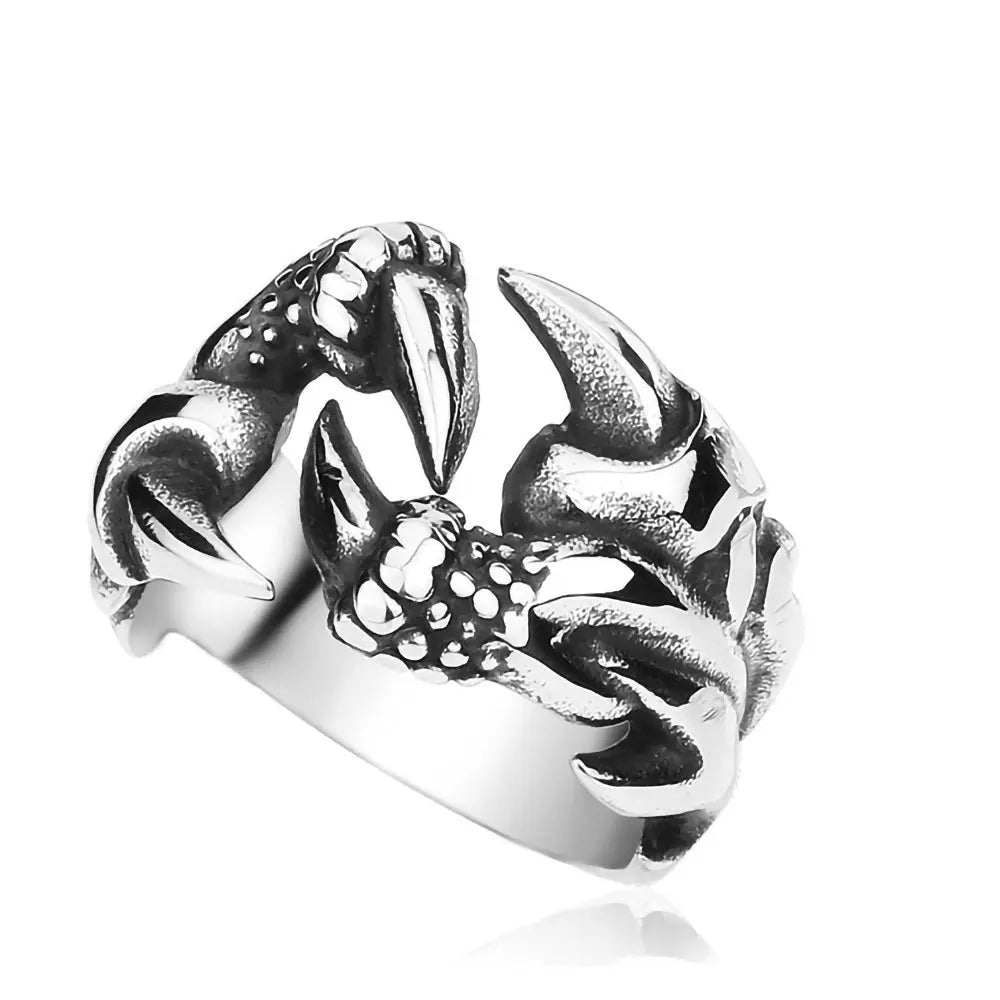 Men's Domineering Open Dragon Claw Ring Punk Chrome - Titanium Steel Dragon Claw Heart Party