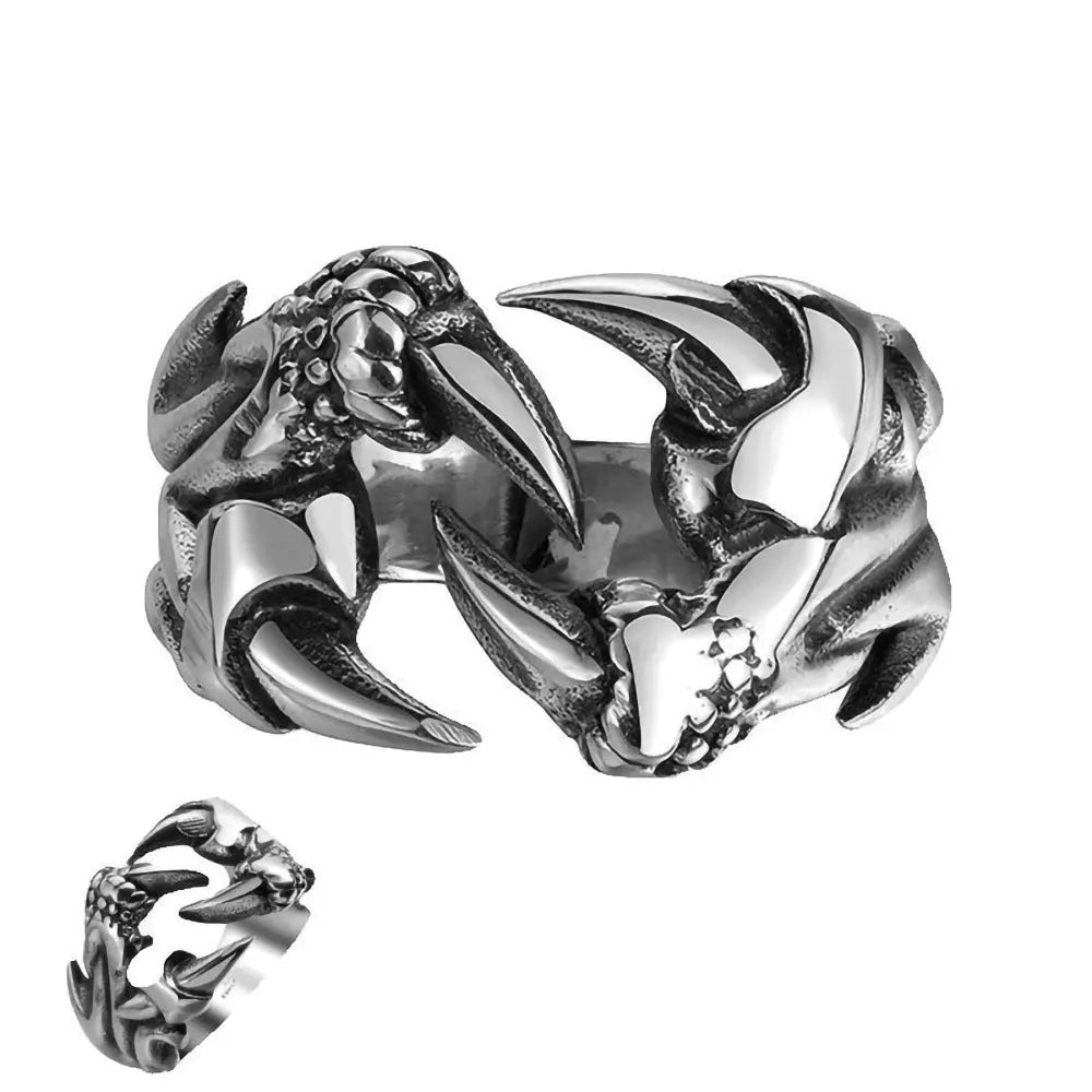 Men's Domineering Open Dragon Claw Ring Punk Chrome - Titanium Steel Dragon Claw Heart Party