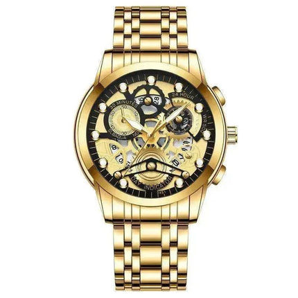 Men’s Hollow Dial Quartz Business Watch, Luxury Skeleton Style Dress Watch