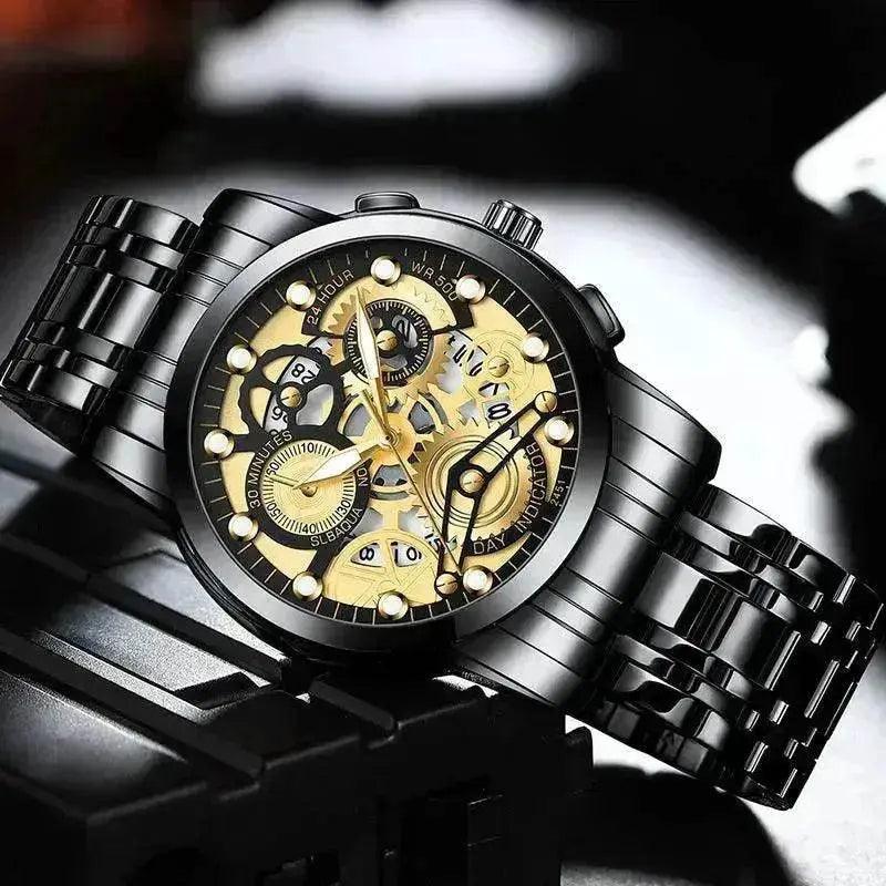 Men’s Hollow Dial Quartz Business Watch, Luxury Skeleton Style Dress Watch