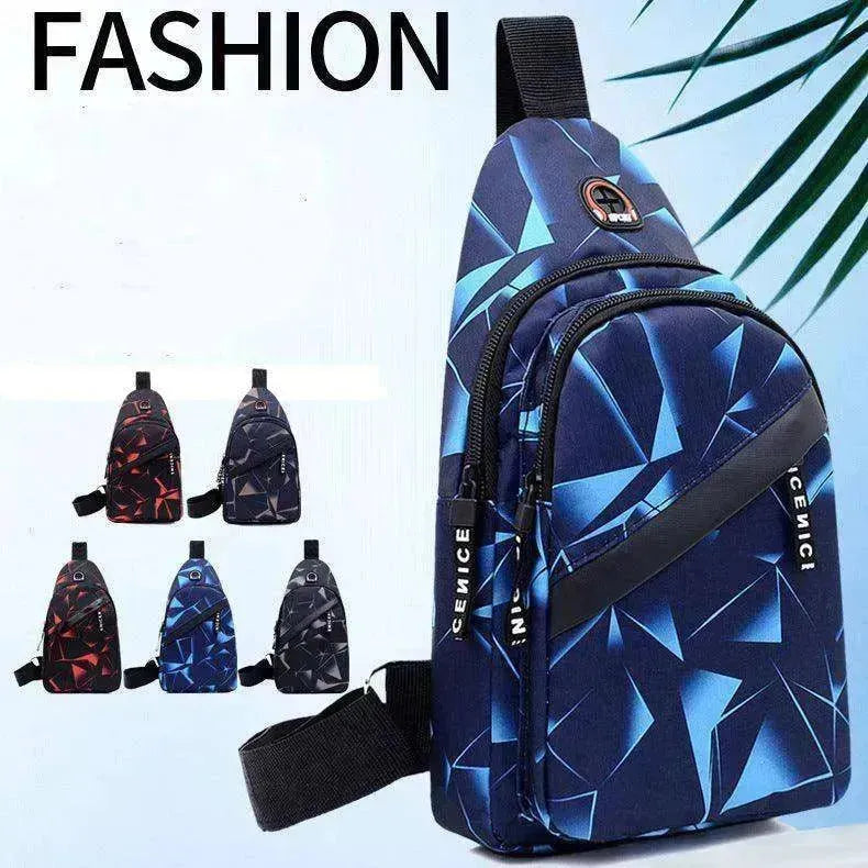 Men's Print Sling Chest & Crossbody Fanny Pack Bag With Earphone access Design