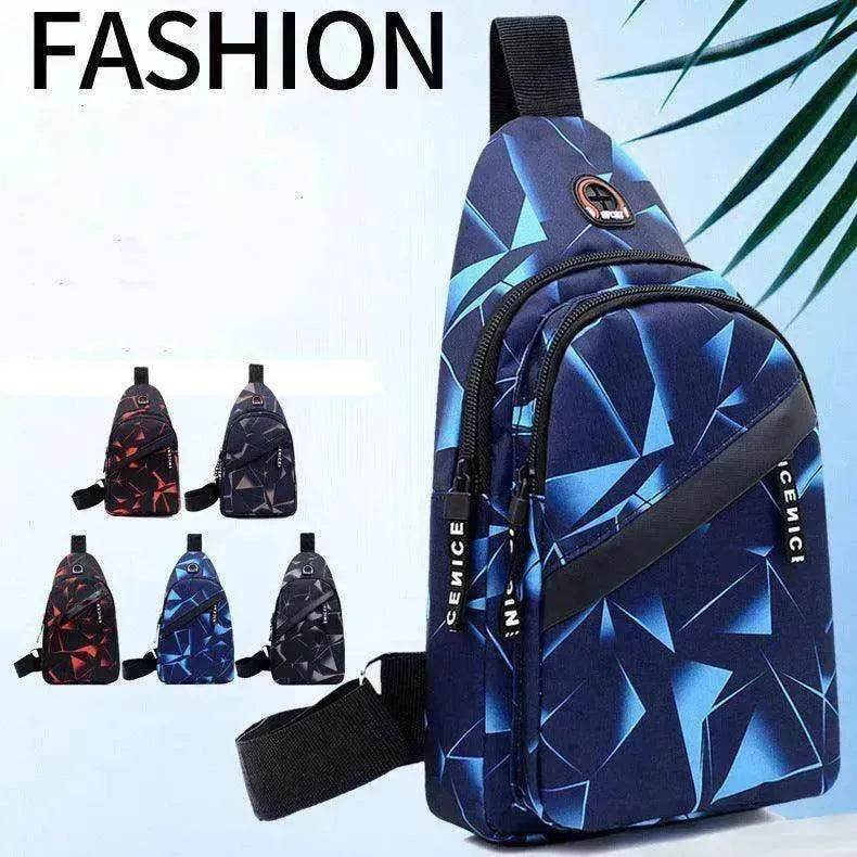 Men's Print Sling Chest & Crossbody Fanny Pack Bag With Earphone access Design