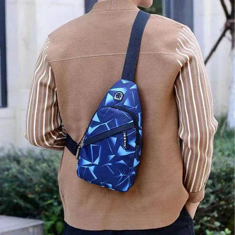 Men's Print Sling Chest & Crossbody Fanny Pack Bag With Earphone access Design