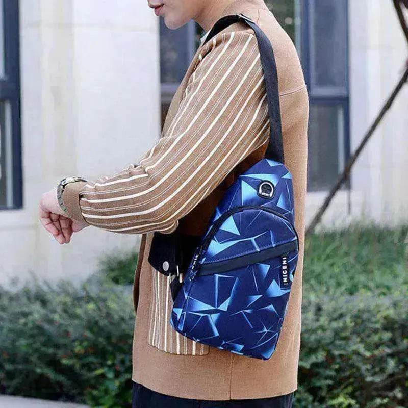 Men's Print Sling Chest & Crossbody Fanny Pack Bag With Earphone access Design