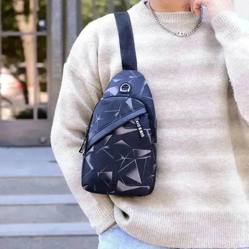 Men's Print Sling Chest & Crossbody Fanny Pack Bag With Earphone access Design