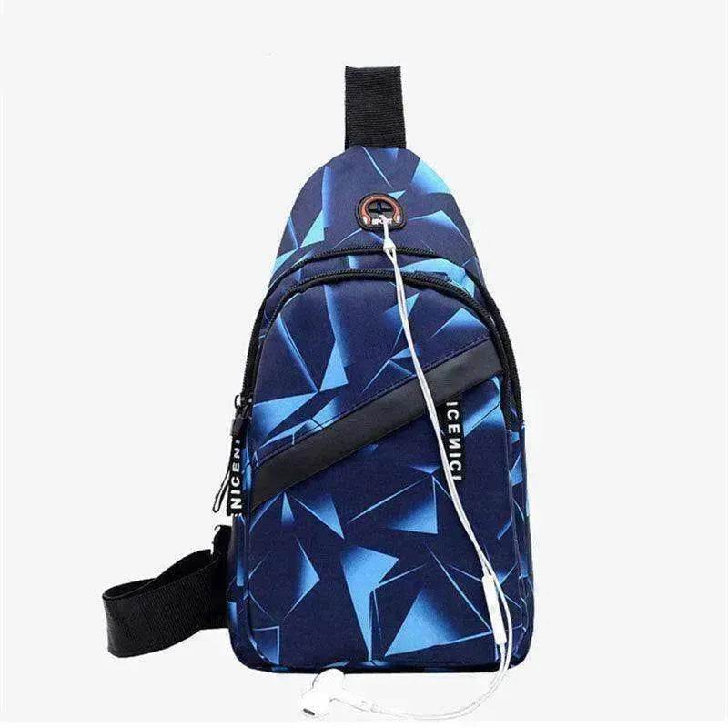 Men's Print Sling Chest & Crossbody Fanny Pack Bag With Earphone access Design