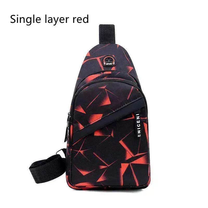 Men's Print Sling Chest & Crossbody Fanny Pack Bag With Earphone access Design
