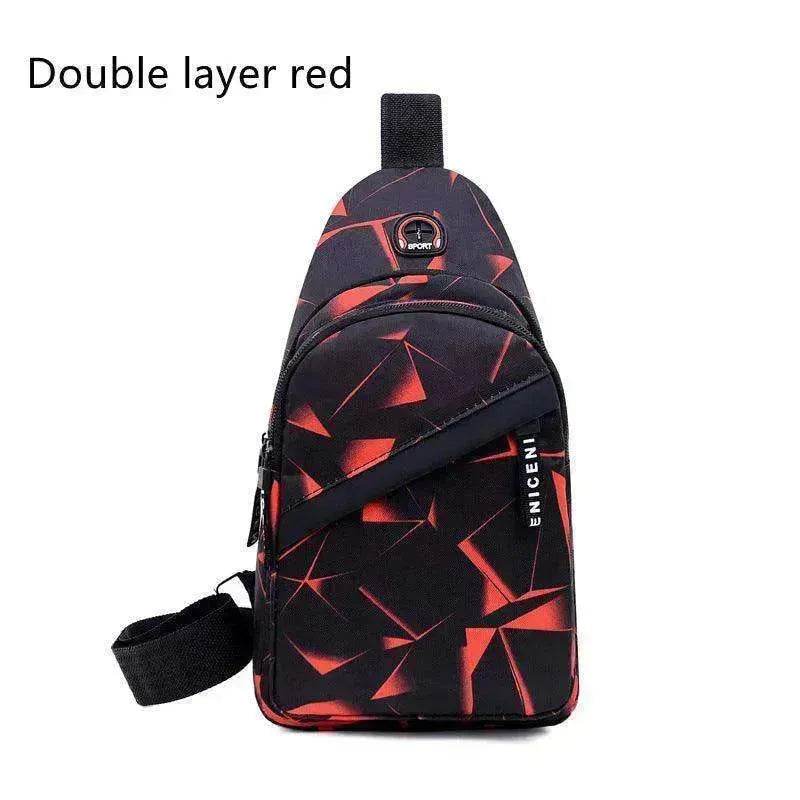 Men's Print Sling Chest & Crossbody Fanny Pack Bag With Earphone access Design