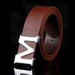 Men's Style Letter M Smooth Buckle Casual Pants Youth Belt Pure White