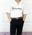 Men's Style Letter M Smooth Buckle Casual Pants Youth Belt Pure White
