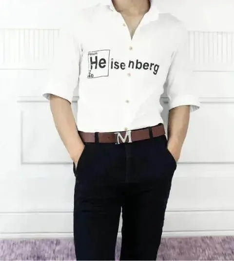 Men's Style Letter M Smooth Buckle Casual Pants Youth Belt Pure White