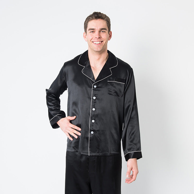 Men's Mulberry Silk Pajama Set Black