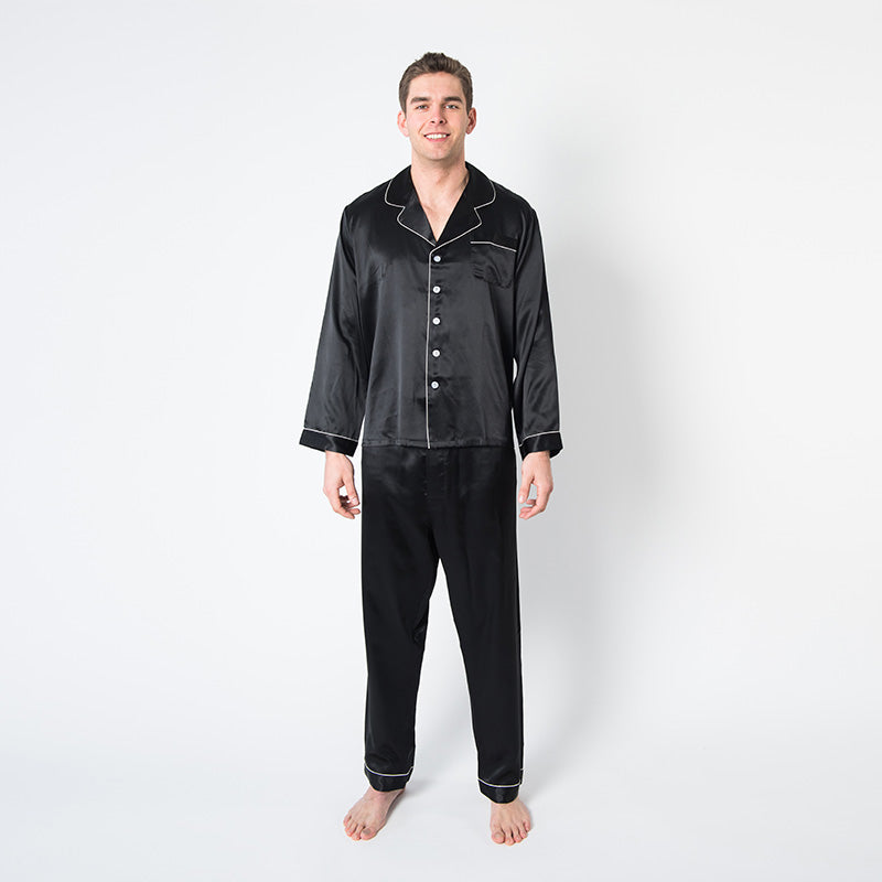 Men's Mulberry Silk Pajama Set Black