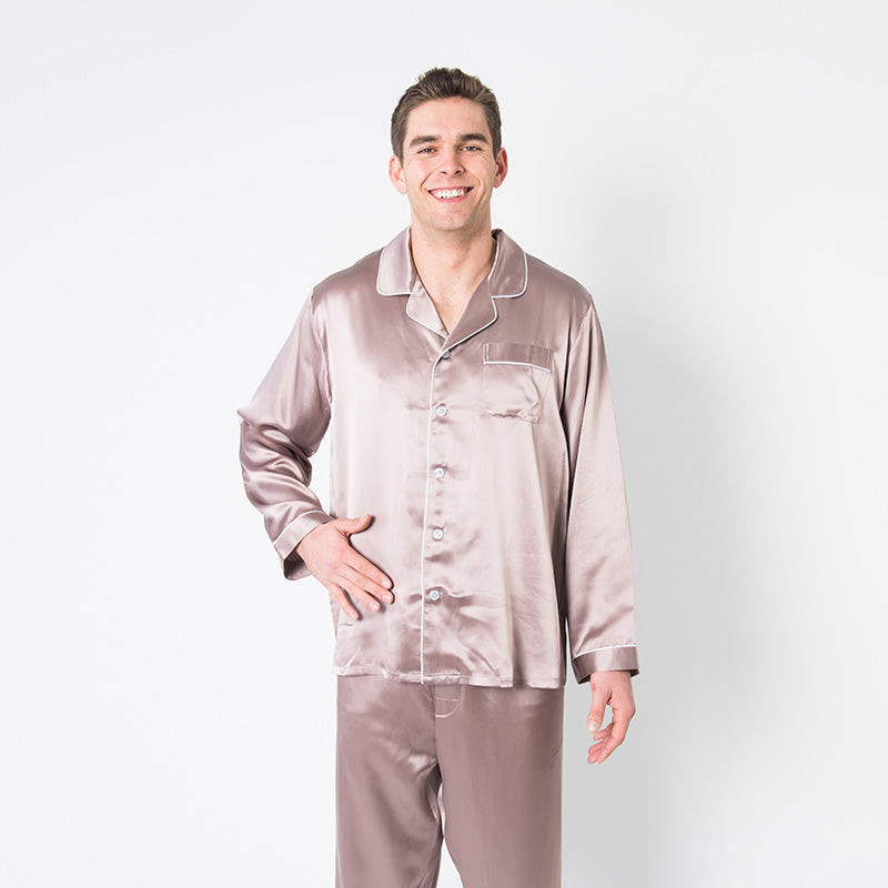 Men's Mulberry Silk Pajama Set Taupe