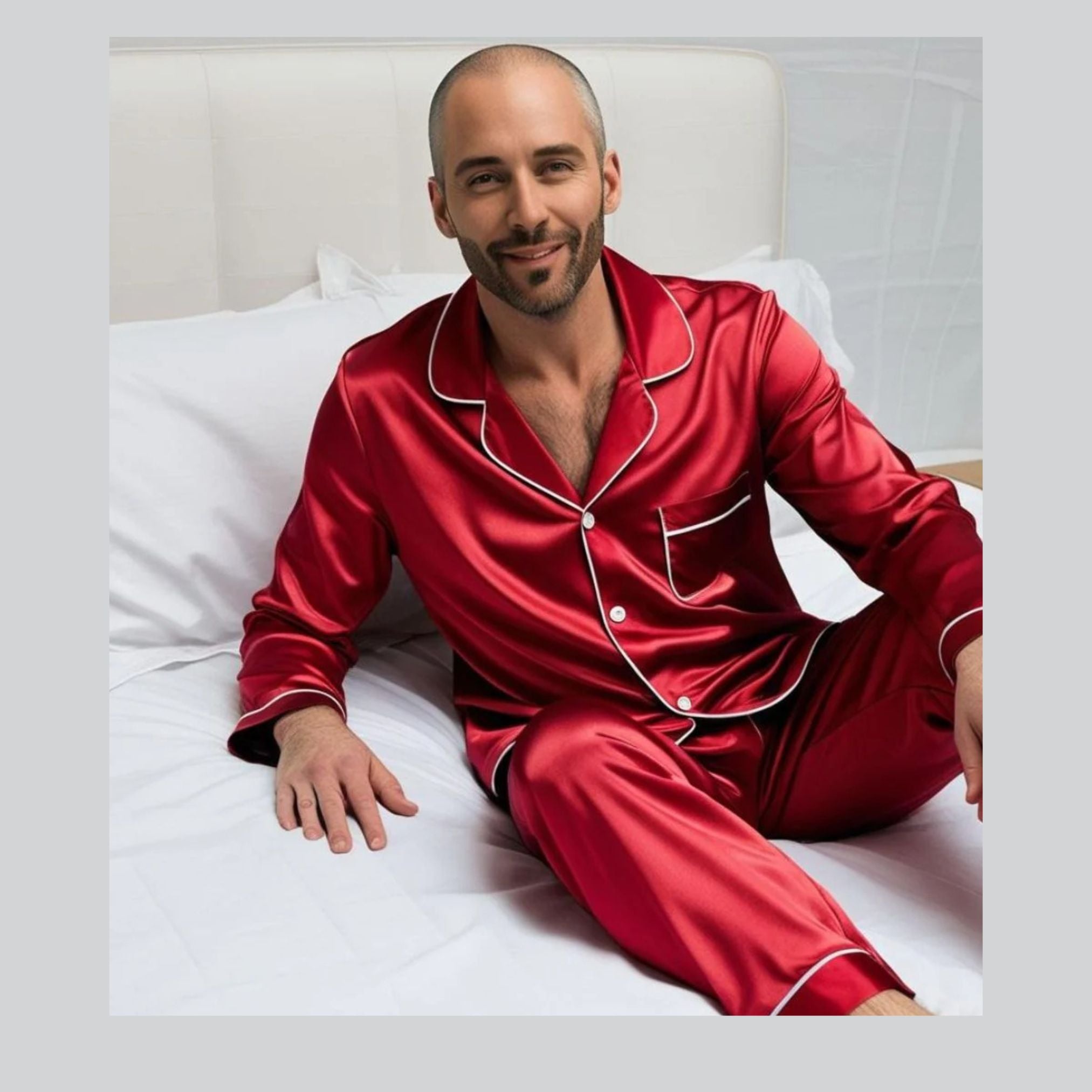 Men's Mulberry Silk Pajama Set Red