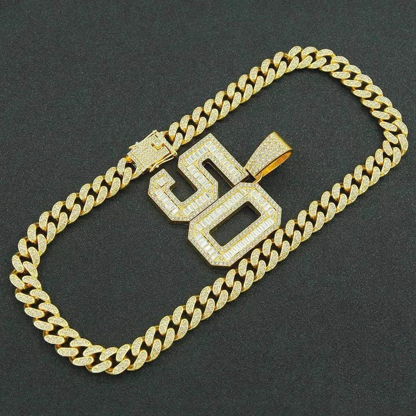 Mens Fashion Full Diamond Number 50 Pendant Necklace