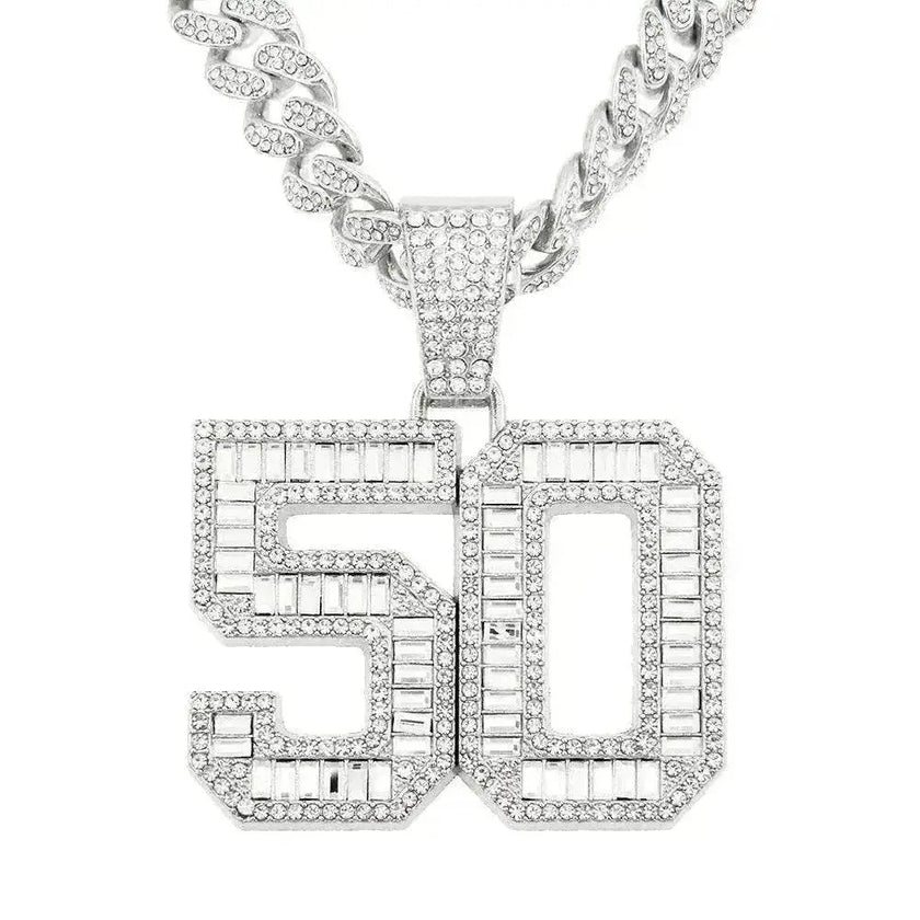 Mens Fashion Full Diamond Number 50 Pendant Necklace