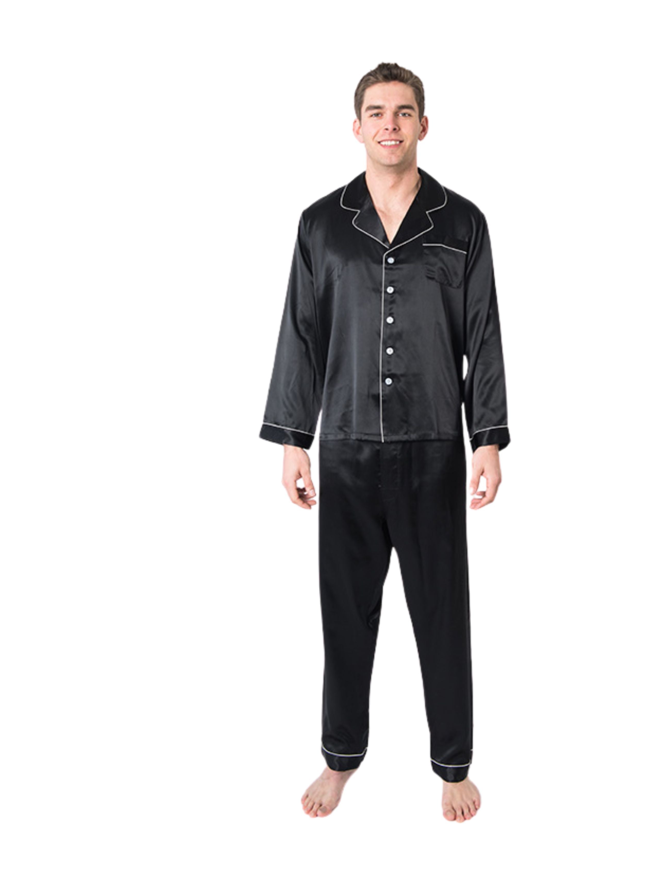 Men's Mulberry Silk Pajama Set Black