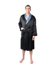 Men's Mulberry Silk Robe Black with Twilight Blue Collar