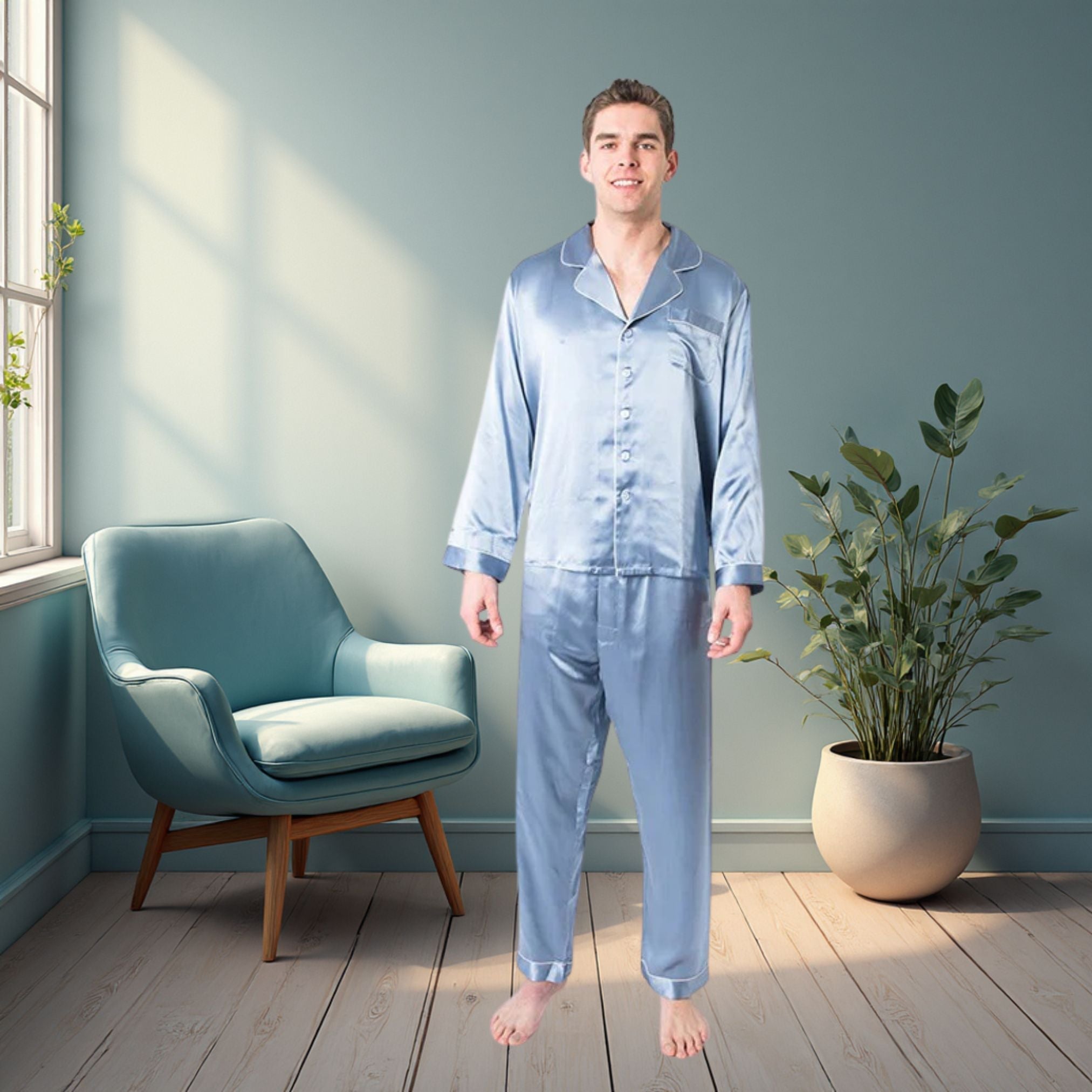 Men's Mulberry Silk Pajama Set Twilight Blue
