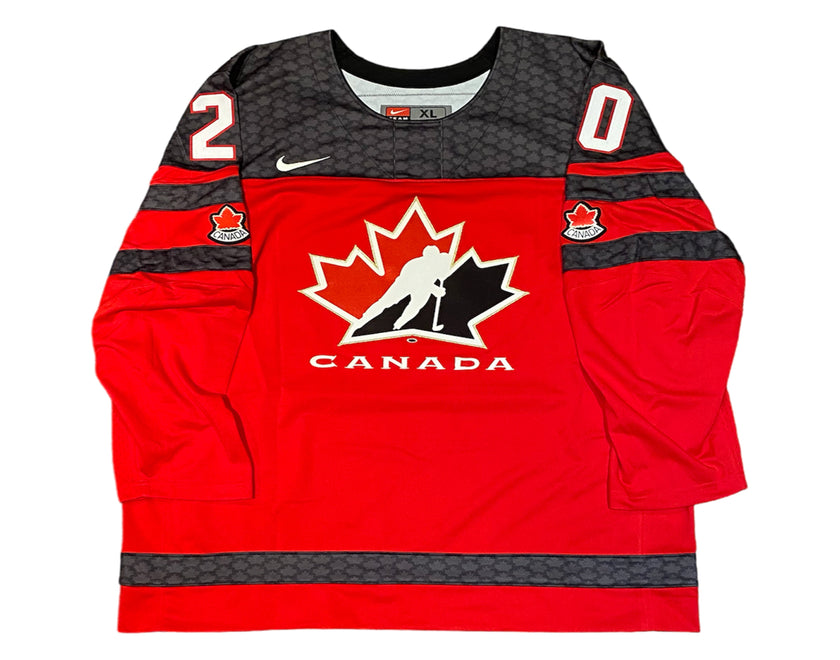 Dawson Mercer Autographed Team Canada Home Red Nike Jersey Inscribed 