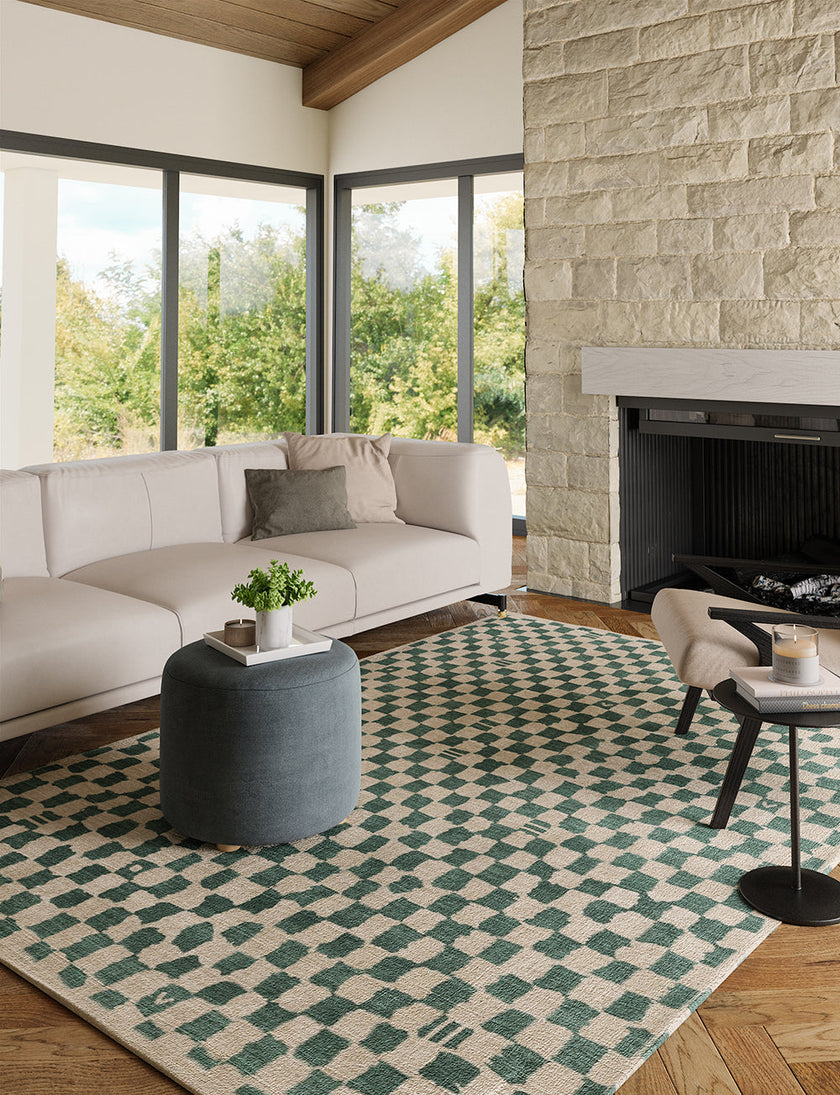 Metro Checkered Slate Green Rug