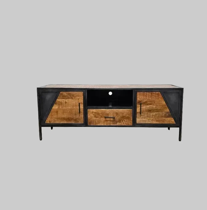 Meuble Télé AZERA Bois de Manguier et acier gris vintage