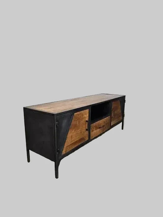 Meuble Télé AZERA Bois de Manguier et acier gris vintage