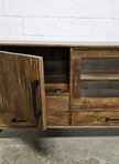 Meuble Télé Arezzo en bois de manguier portes coulissantes vitrées