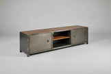 Meuble télé industriel bois antique et acier avec 2 portes style casier