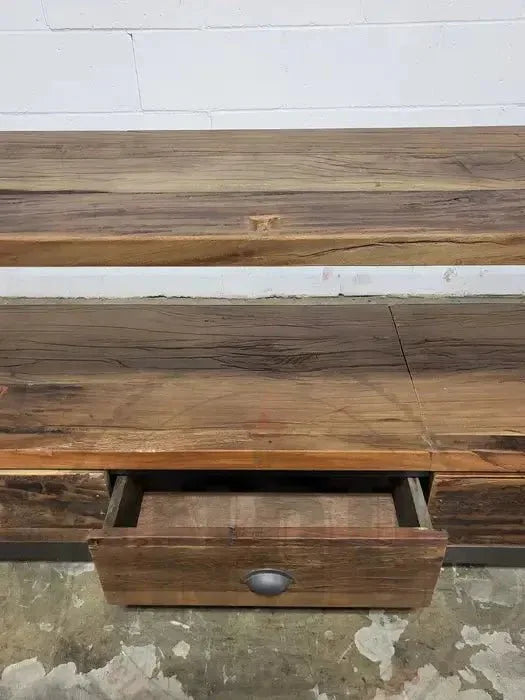 Meuble tv industriel bois Recyclé et acier avec 4 tiroirs