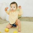 Ribbed Long-Sleeve Canary Rashguard Set With Lemon Print Swim Diaper | Petit Lem