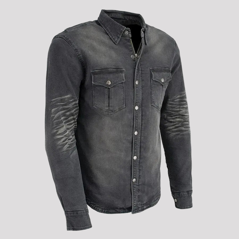 Milwaukee Leather Men's Faded Denim Armored Shirt Jacket