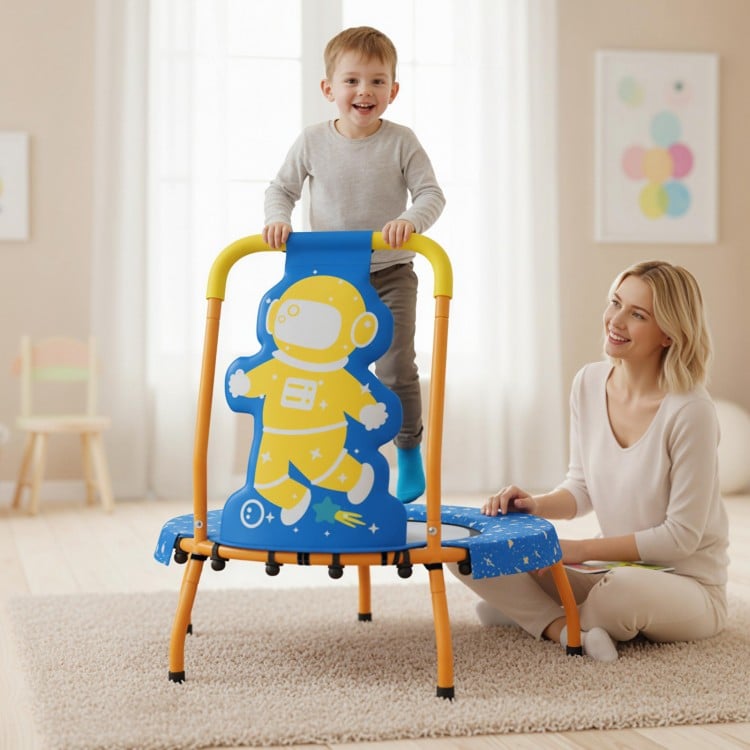 Mini Trampoline for Toddlers with Foam Padded Handle and Safety Padded Cover-Blue