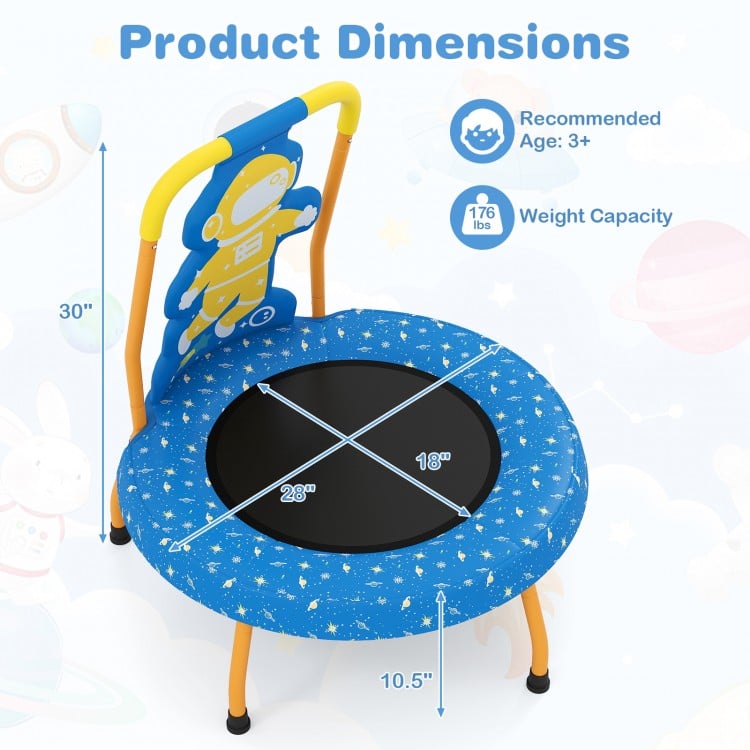 Mini Trampoline for Toddlers with Foam Padded Handle and Safety Padded Cover-Blue