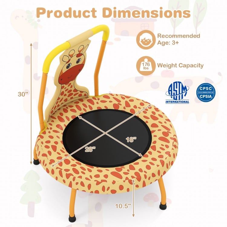 Mini Trampoline for Toddlers with Foam Padded Handle and Safety Padded Cover-Orange